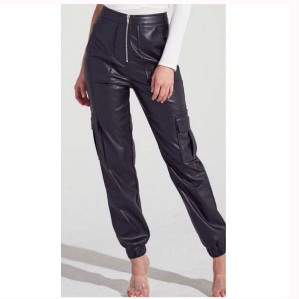 Blue Blush Women’s M High Waist Vegan Leather Jogger Pants Black Party Baddie‎ - Picture 7 of 11